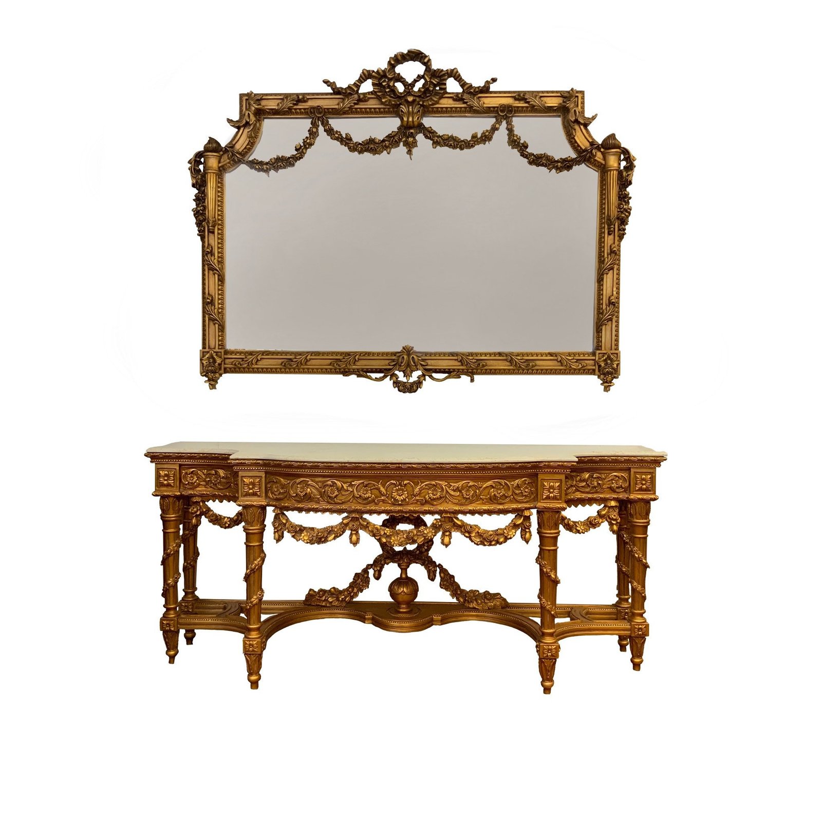 Palatial Italian 19th century Louis XVI style carved and gilt wood grand console with mirror - Image 4