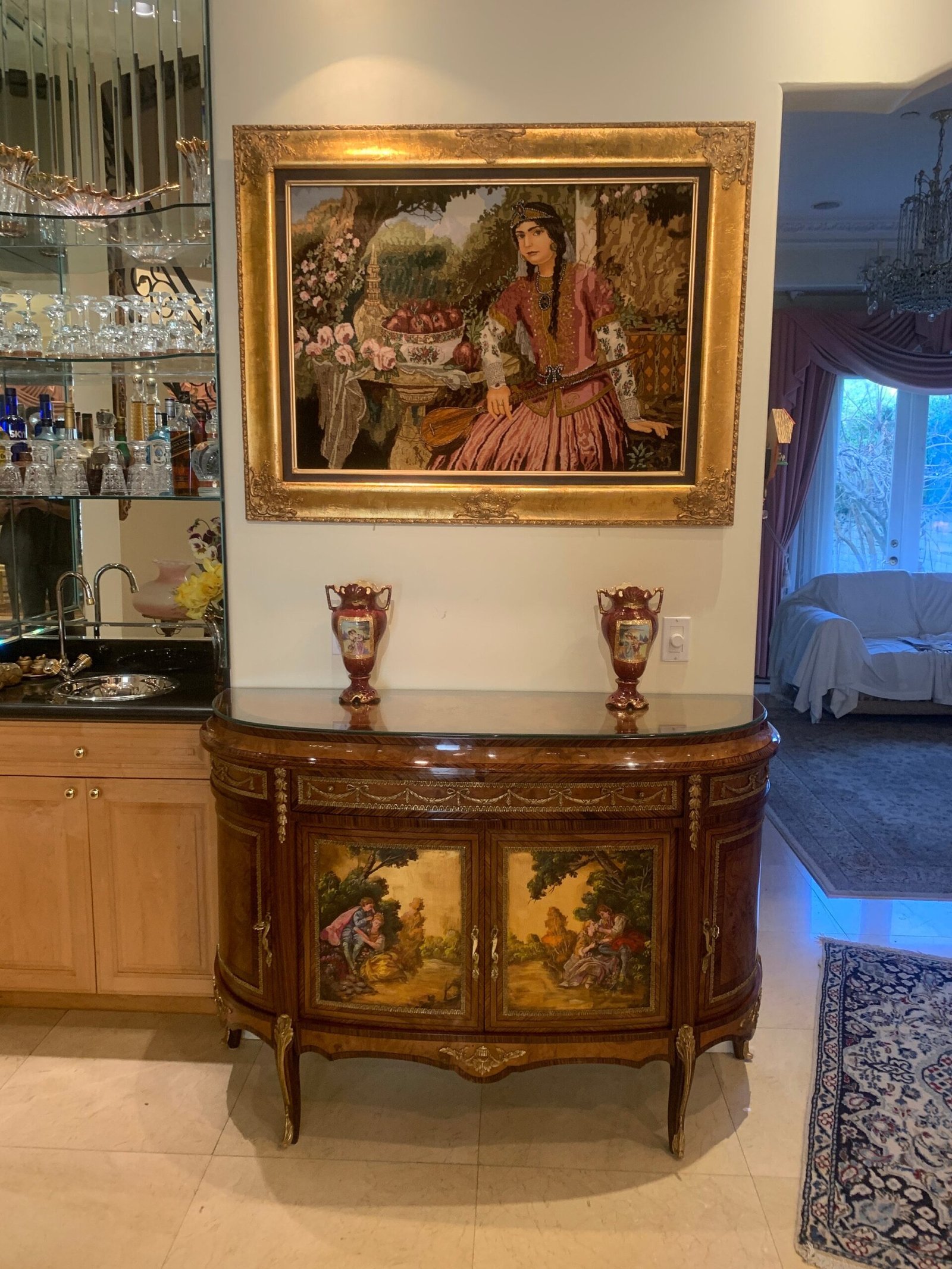 Louis XV French style Buffet with Vernis Martin style oil painting - Image 7