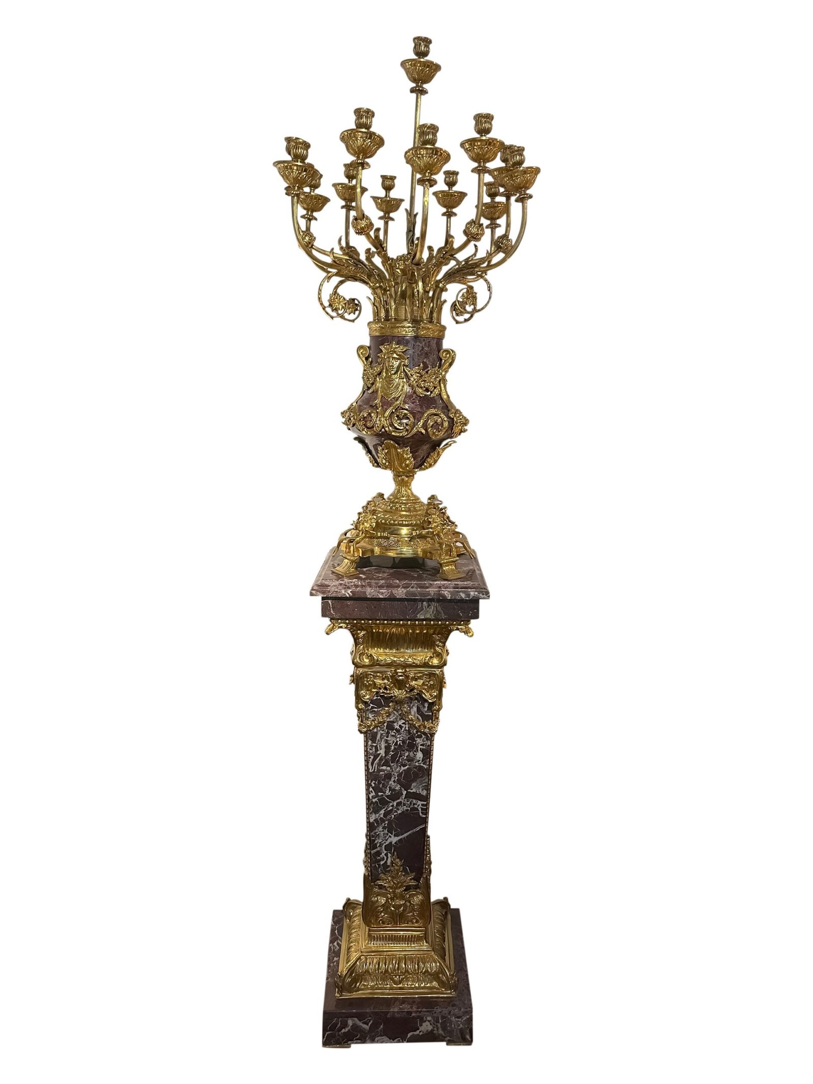 French style Marble pedestal with Brass Accents