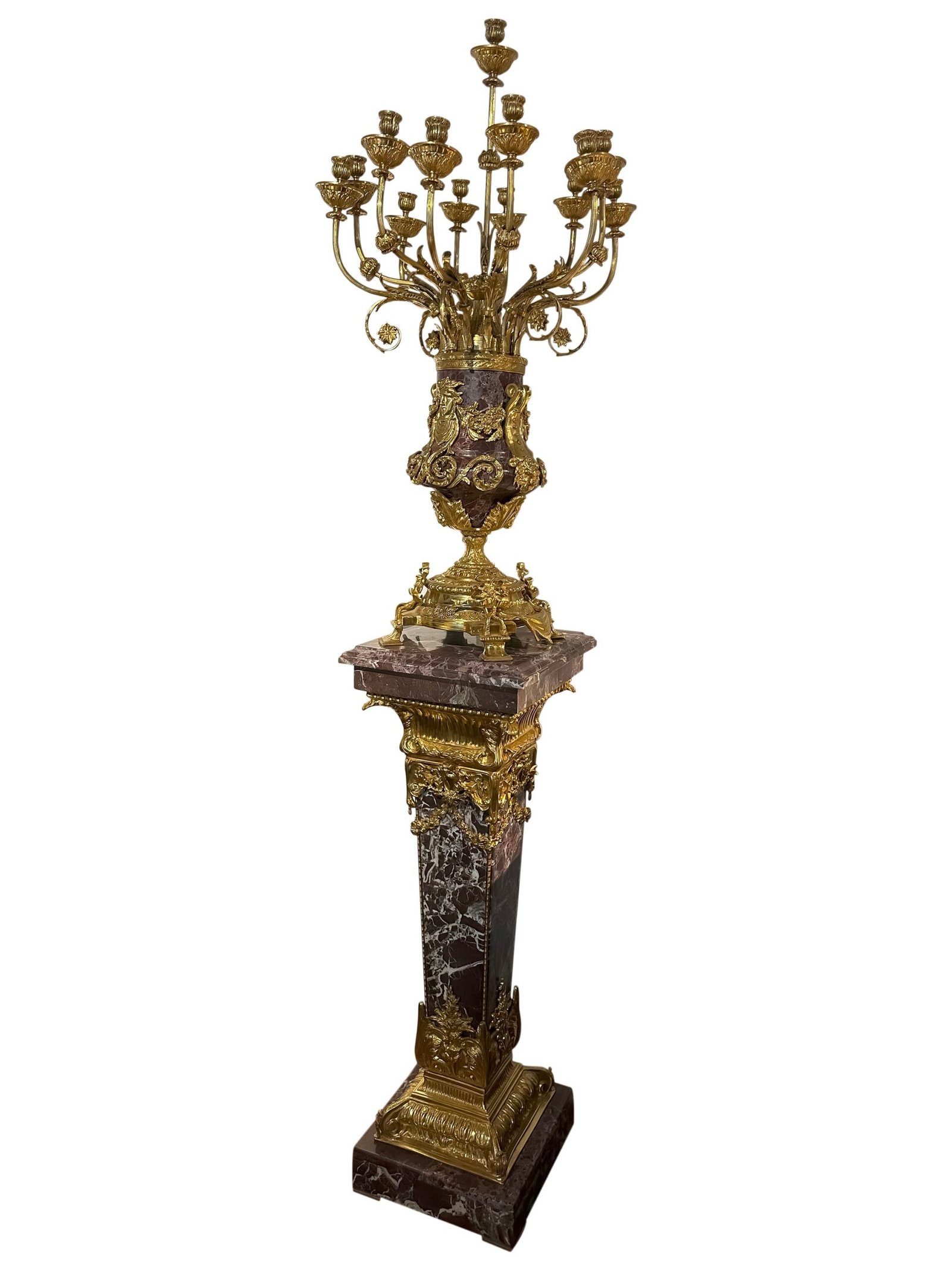 French style Marble pedestal with Brass Accents - Image 2