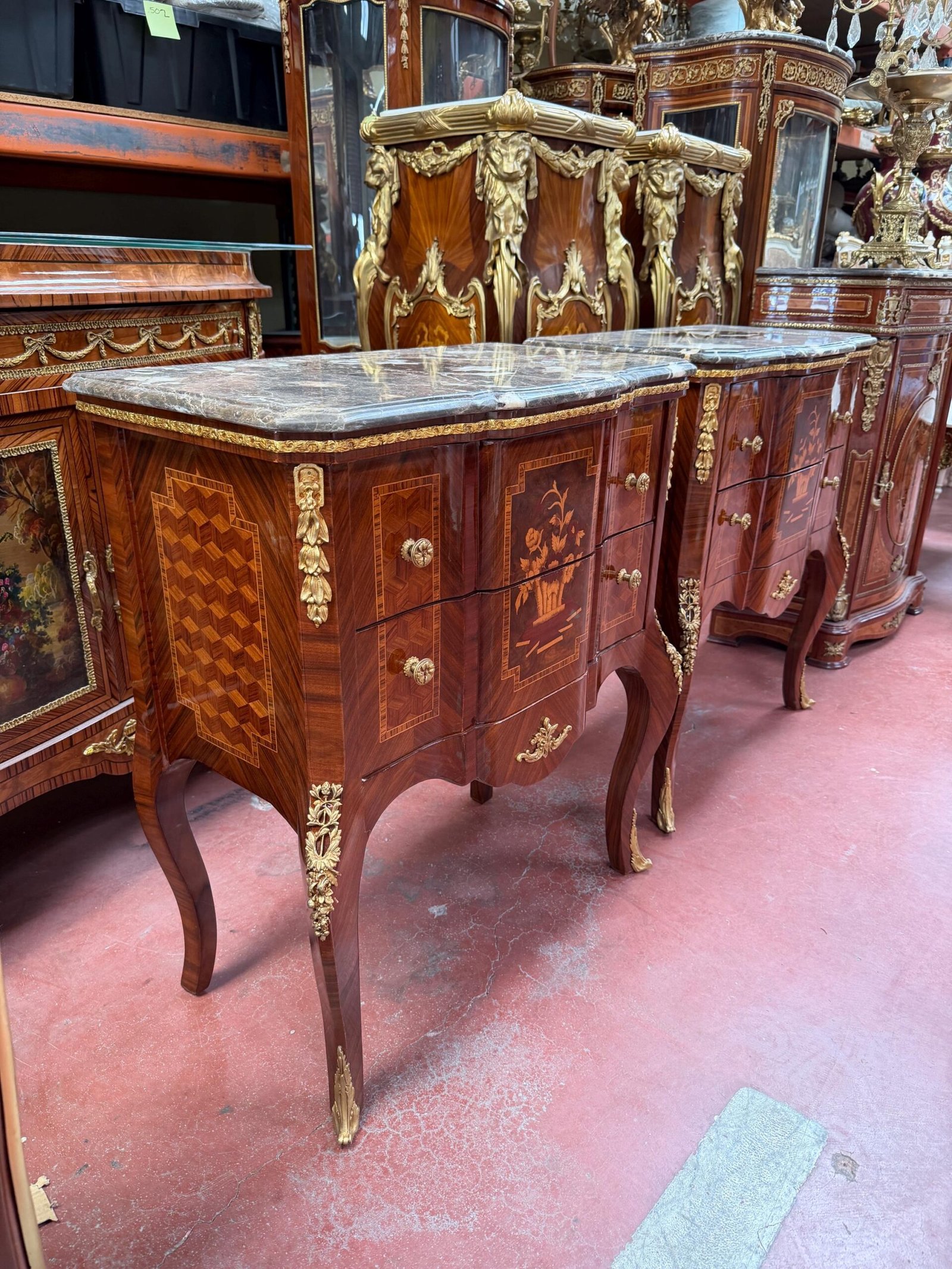 Louis XV French Style Marquetry Commode with Marble Top - Image 3