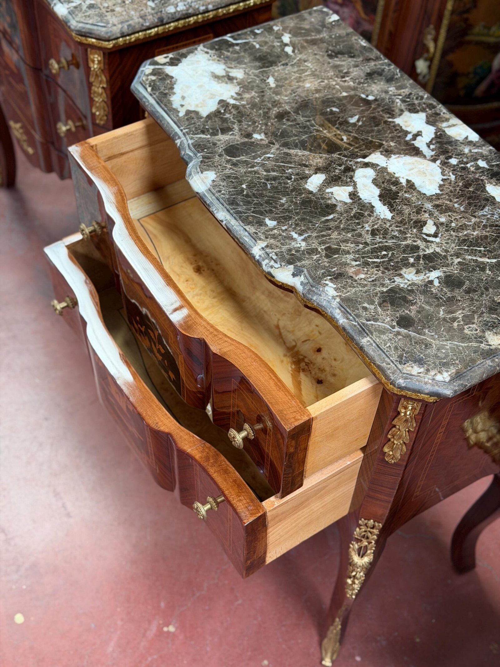 Louis XV French Style Marquetry Commode with Marble Top - Image 8