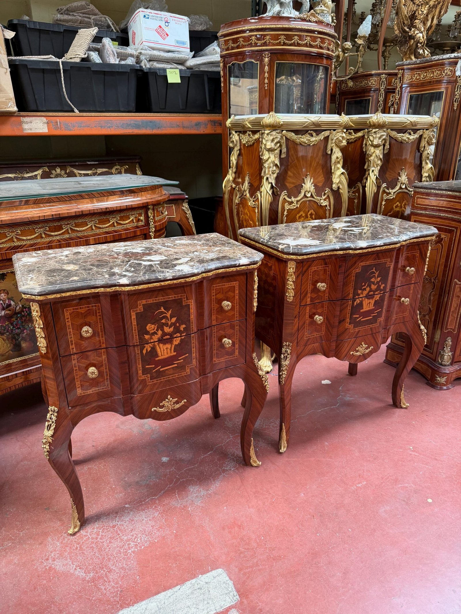 Louis XV French Style Marquetry Commode with Marble Top - Image 2